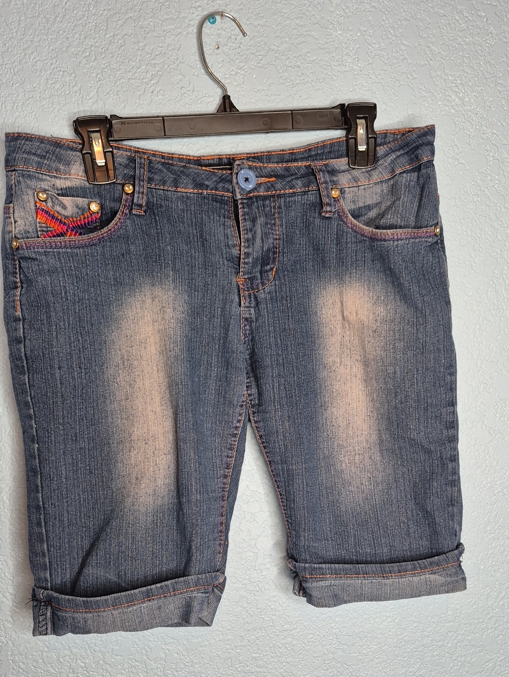 Y2K Womens Midwash Denim Vintage Harlem Shorts - Blue